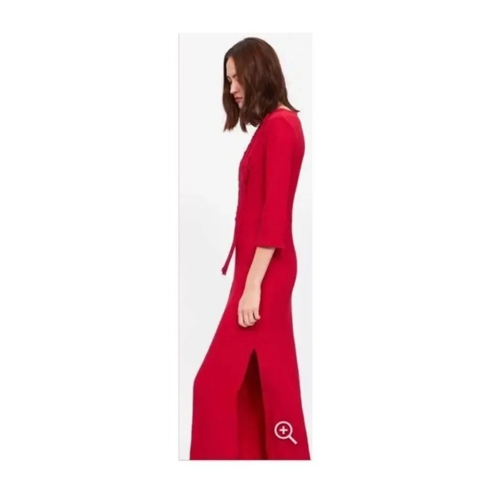Zara Bright Red Fringe Knit Maxi Dress